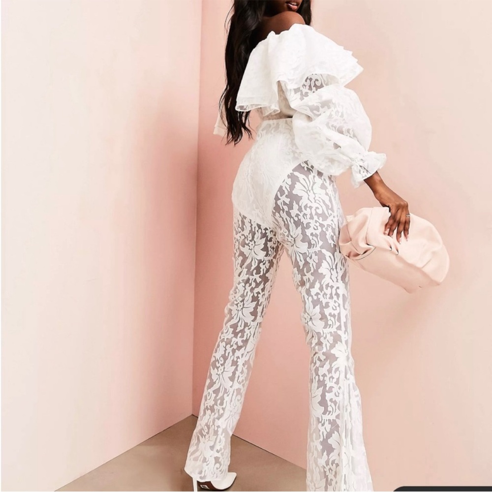 ASOS White Lace Boot Cut Jumpsuit Pants - Picture 3 of 7